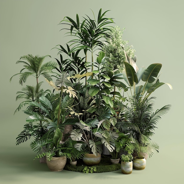 een groep planten met planten in potten met planten erin