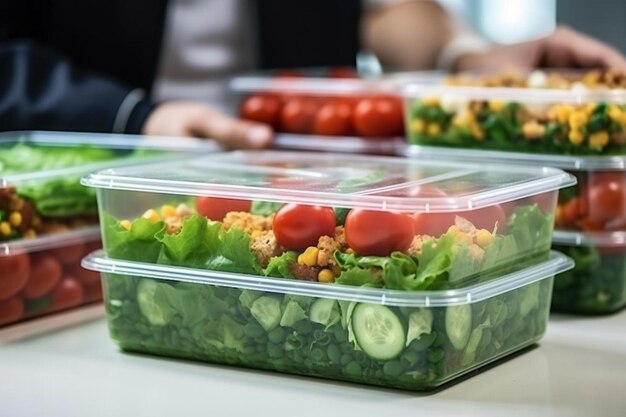 Foto een groep plastic containers gevuld met voedsel