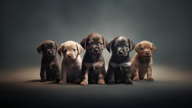 Foto een groep puppy's staat op een rij.