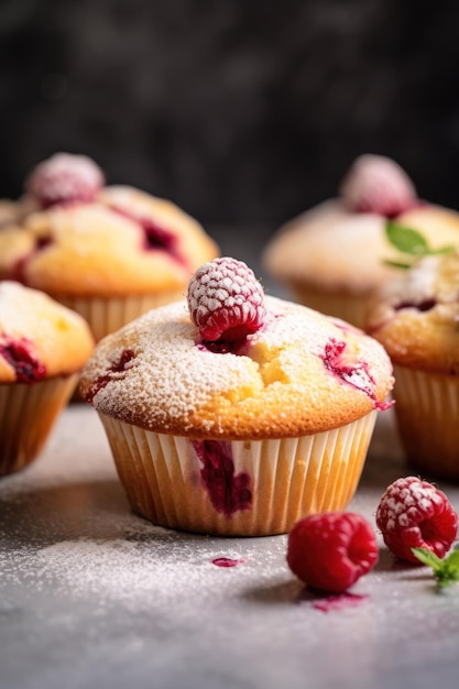 Een groep raspberry muffins.