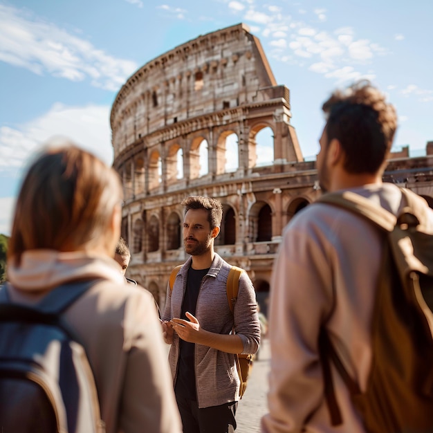 Foto een groep reizigers voor het colosseum in rome