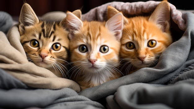 Een groep schattige kittens knuffelde samen in een coz