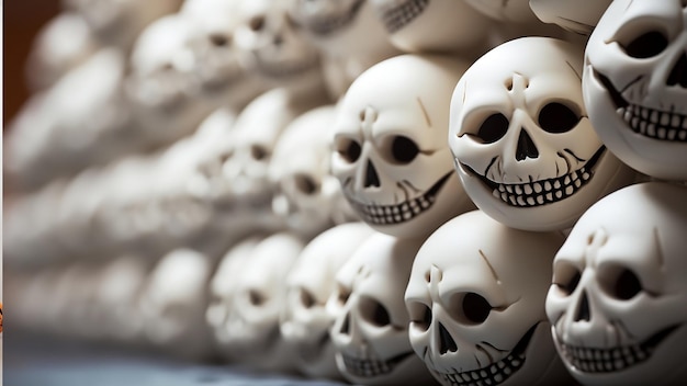 een groep sculls-decoratie in de supermarkt voor halloween of dag van dood vakantieconcept