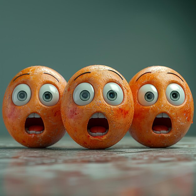 Foto een groep sinaasappels met ogen die zeggen: