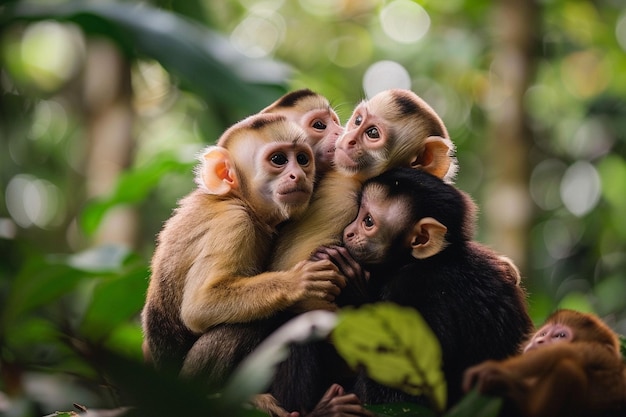 Een groep speelse Capuchin apen die elke generatieve ai verzorgen