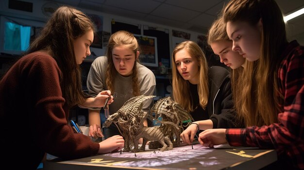 Een groep studenten werkt samen aan een project