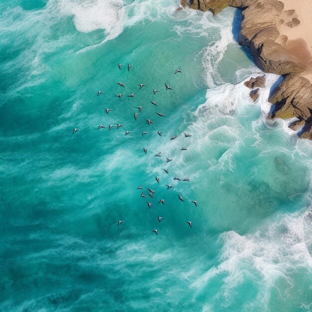 Een groep surfers rijdt op de golven in de oceaan.