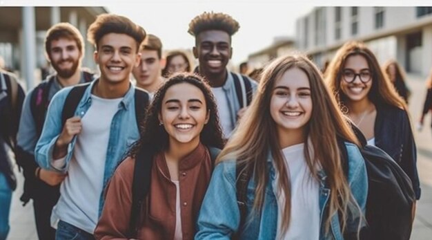 Een groep tienermeisjes glimlacht en poseert voor een foto.