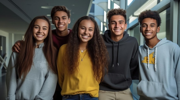 een groep tienerstudenten poseert voor een foto.