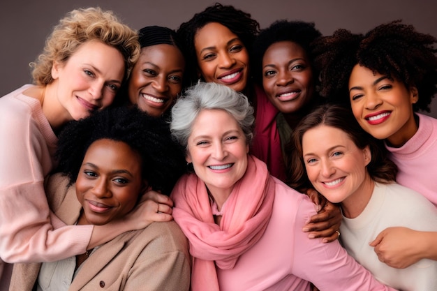 Een groep van diverse vrouwen die solidariteit en kracht vertegenwoordigen in de strijd tegen borstkanker