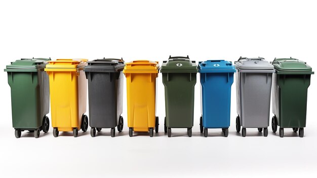 Foto een groep van veelkleurige bins met een die zegt duwen op de bodem