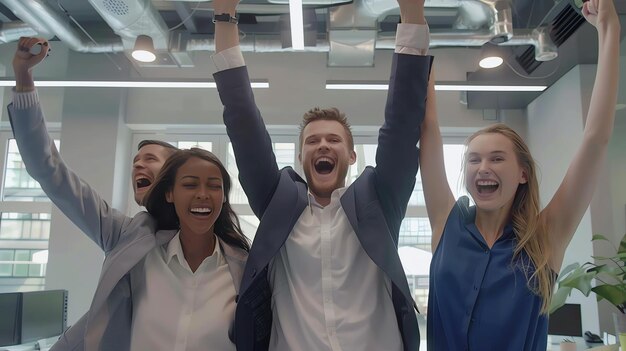 Foto een groep van vier zakelijke professionals vieren hun succes