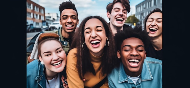 Een groep verschillende tieners die samen lachen.