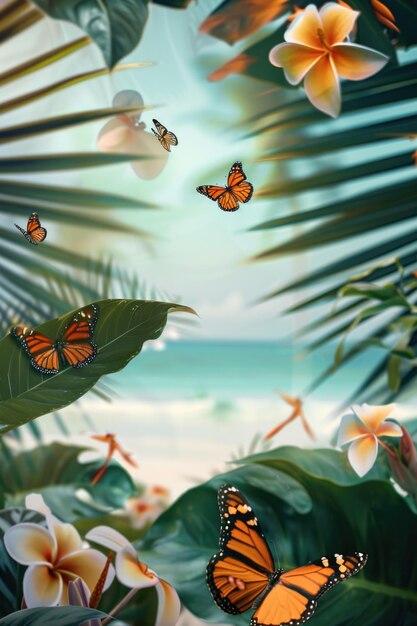 Foto een groep vlinders vliegt over een prachtig bos. ideaal voor natuur- en natuurconcepten.