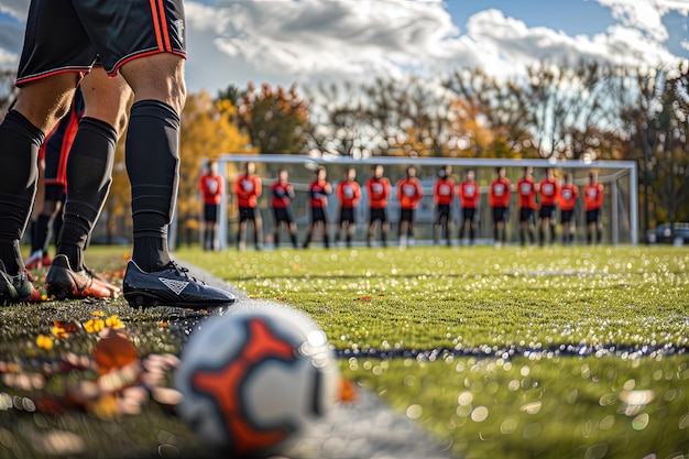 Foto een groep voetballers die op een veld staan