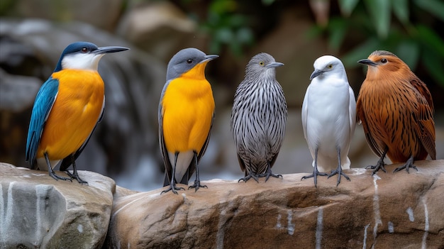 Foto een groep vogels die op een rots zitten