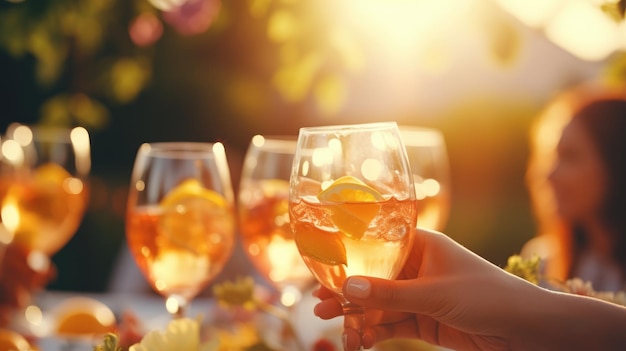 een groep vrienden die buiten eten en drinken vakantie met vrienden leuke viering zomertijd