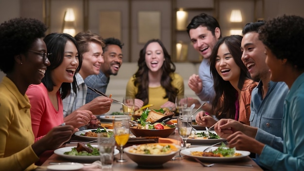 Een groep vrienden die samen eten.