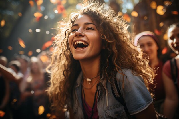 Een groep vrienden die samen van een muziekfestival genieten Generatieve AI