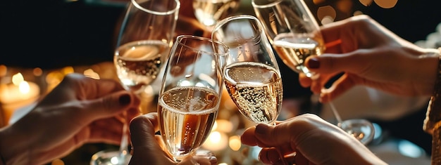 een groep vrienden met champagne glazen viering concept