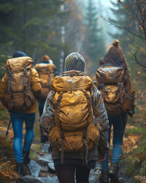 Foto een groep vrienden wandelt naar een schilderachtig uitkijkpunt