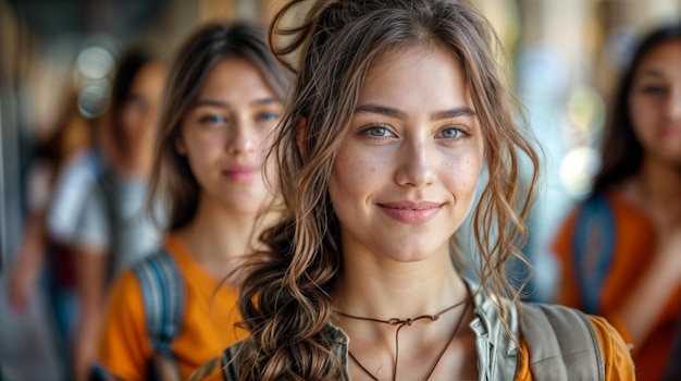 een groep vrouwelijke studenten in de rij die het klaslokaal verlaten