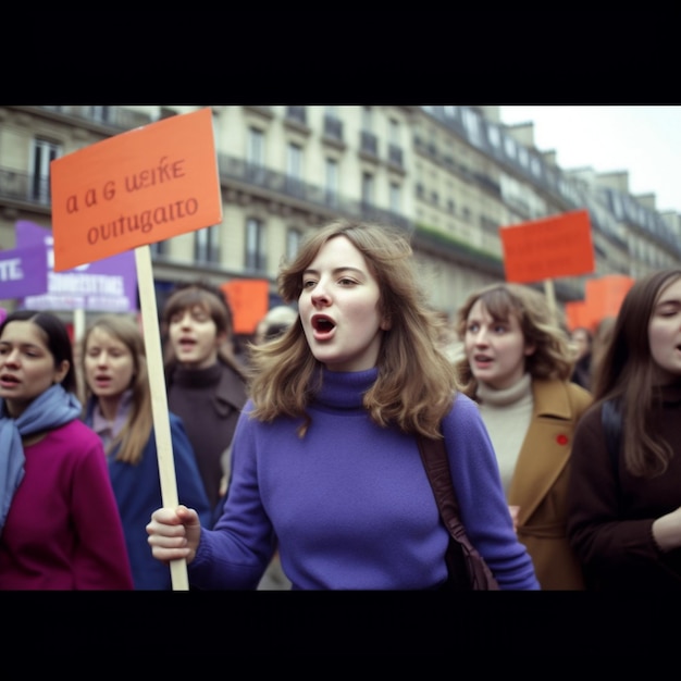 Foto een groep vrouwen die bordjes vasthouden met de tekst oo