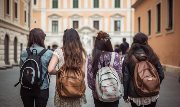 Foto een groep vrouwen die in de stad reizen