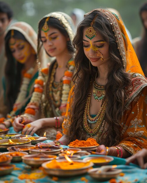 Foto een groep vrouwen die van het behang genieten