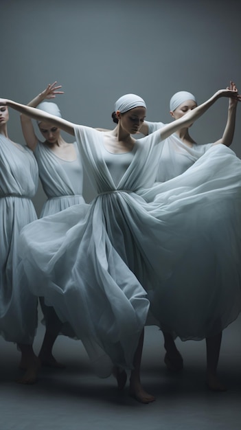 Foto een groep vrouwen in jurken danst