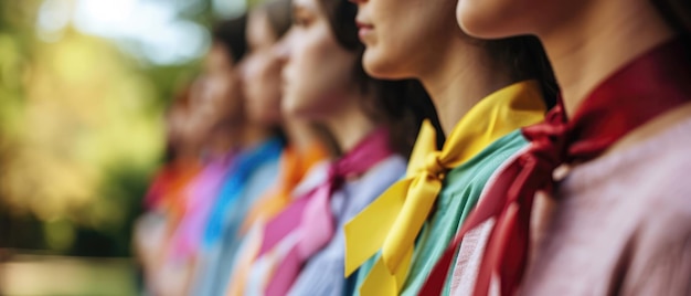 Een groep vrouwen met kleurrijke stropdassen