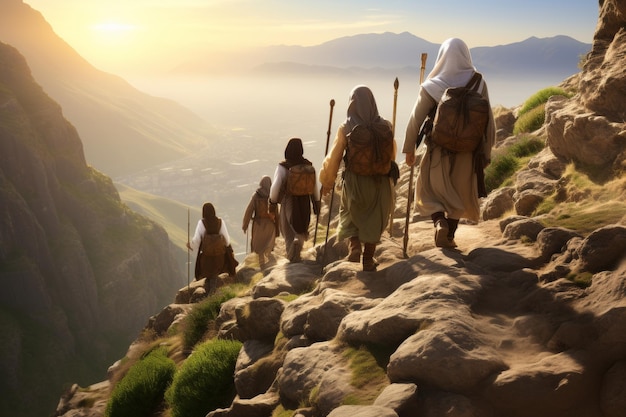 Een groep wandelt een berg op in het prachtige natuurlijke landschap