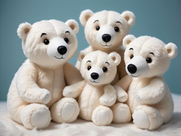 Een Groep Witte Teddyberen Zittend Op Een Witte Deken