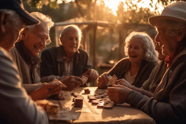 Een groepje bejaarden speelt een kaartspel