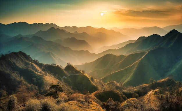 een groot bergtopgebied met groene bergen in de verte