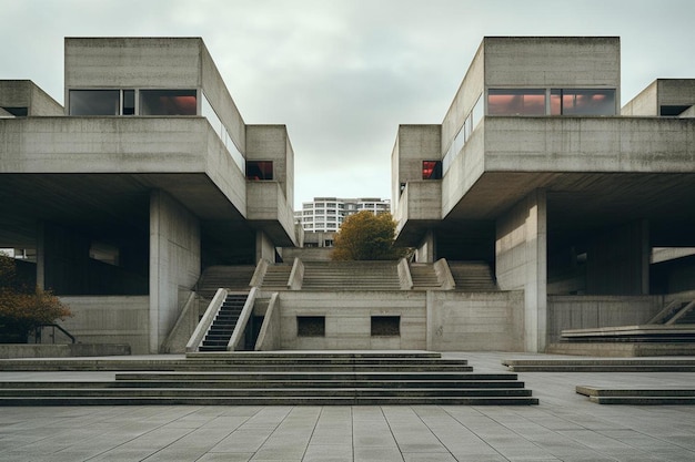 een groot betongebouw met een rood teken op de top