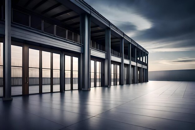 een groot gebouw met een hemel en wolken op de achtergrond