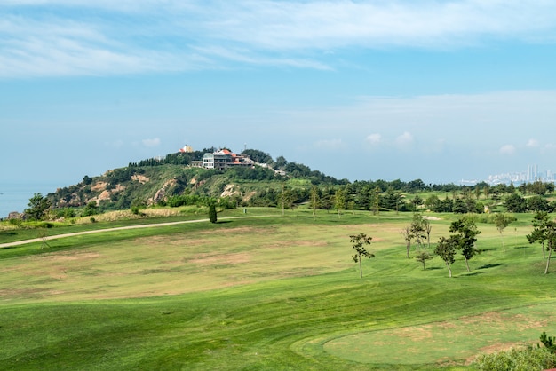 Een groot grasland op golfbaan, Qingdao, China