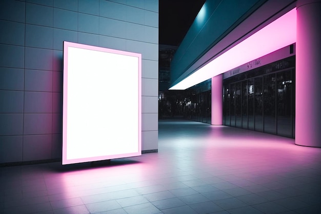 Een groot led-reclamebord met een roze licht