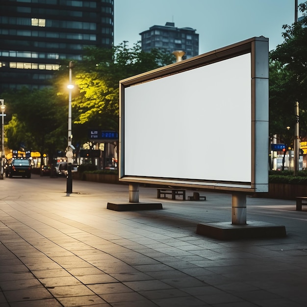 een groot reclamebord op een stadsplein met een bord met de tekst "blanco".