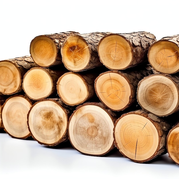 Een groot rond stuk hout, houten stam of gestapeld boomhout voor de meubelindustrie Houten blok