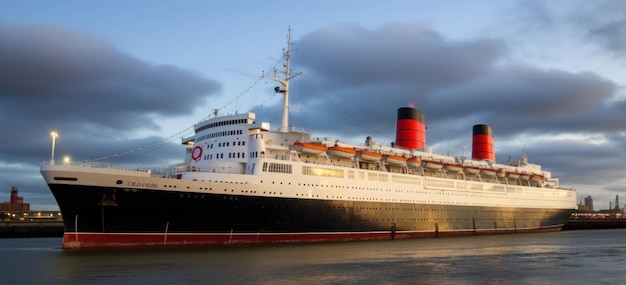 Een groot schip in de haven van de stad