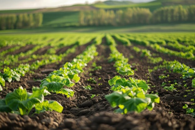 Een groot veld met veel planten die erin groeien.