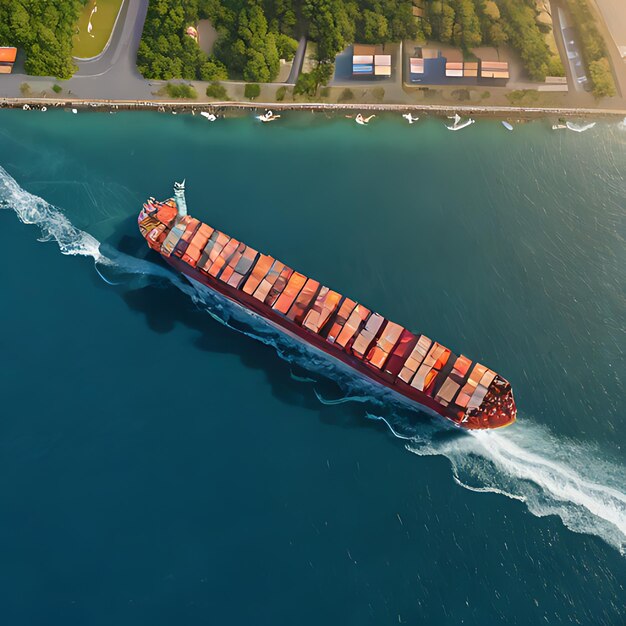 een groot vrachtschip reist op het water