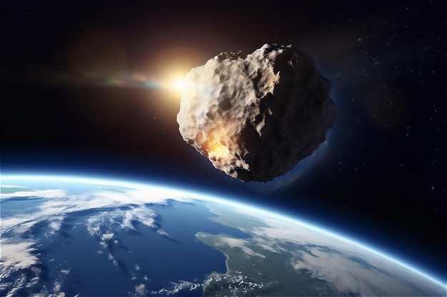 Een grote asteroïde vliegt over de aarde.