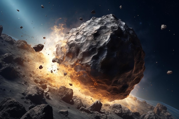 Een grote asteroïde wordt geraakt door een enorme asteroïde.