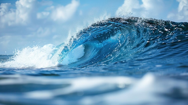 Een grote blauwe golf stijgt in het midden van de oceaan.