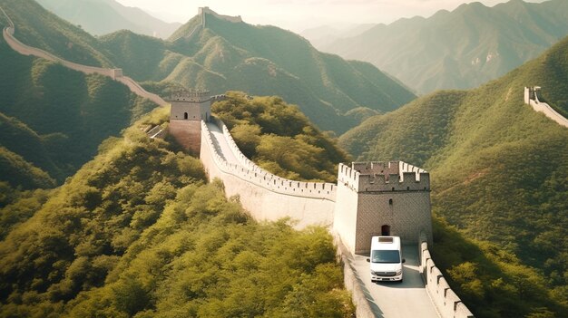 Foto een grote chinese muur loopt een steile heuvel op