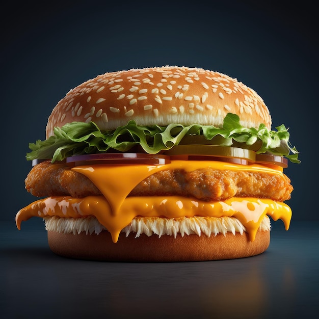 Een grote dubbele cheddar cheeseburger met kipkotelet ai gegenereerd