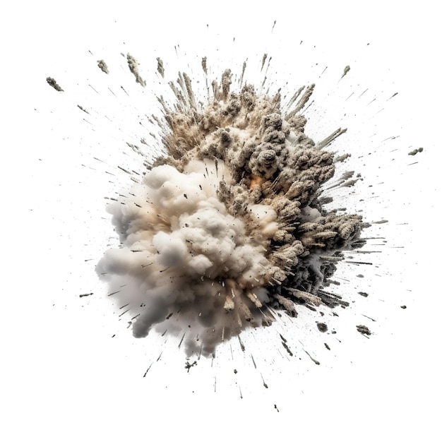 Een grote explosie met een witte achtergrond en een zwart-witte explosie in het midden.